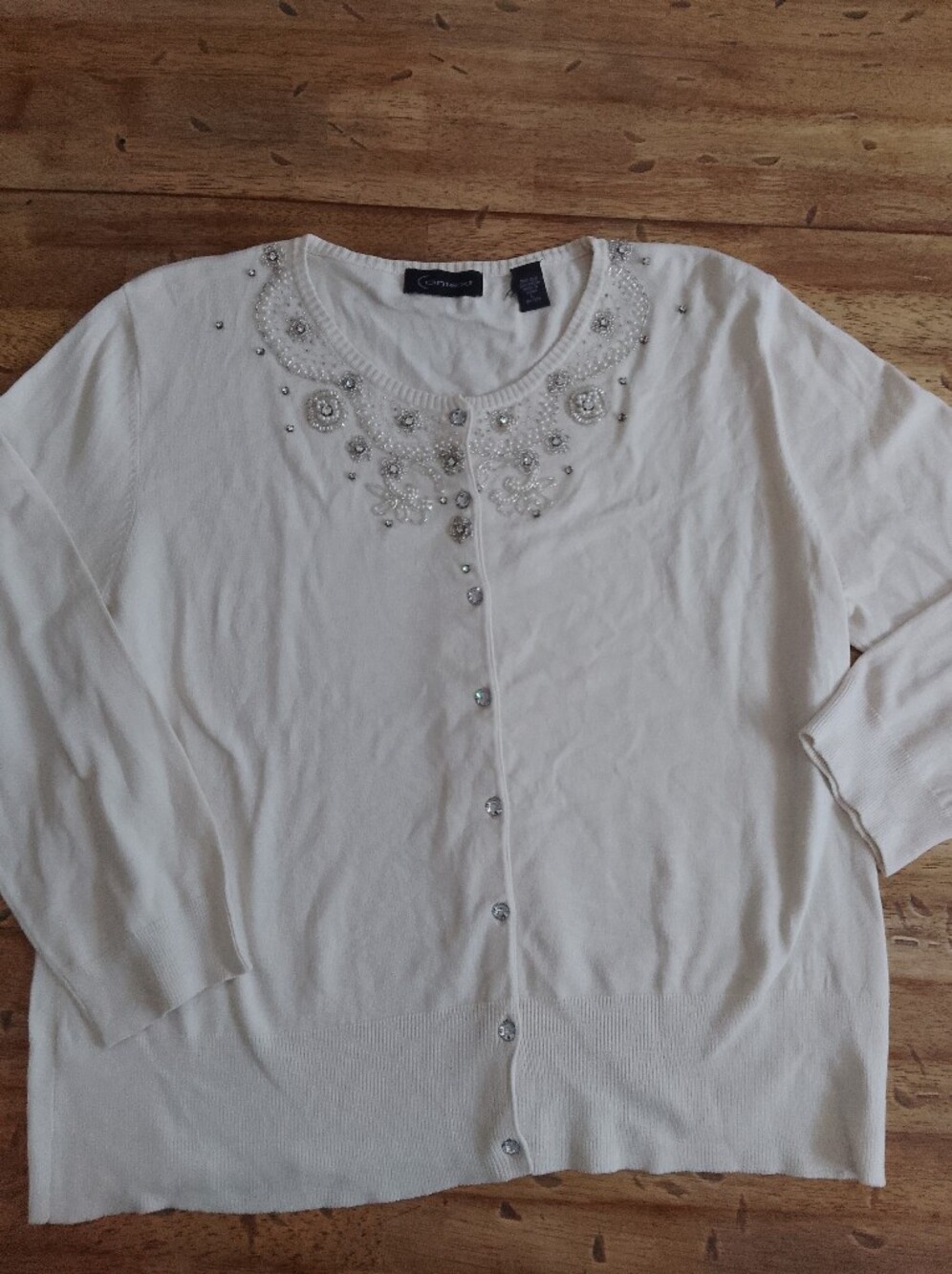 CONTEXT Whimsigoth FAIRY White Embellished Button-Up Sweater Cardigan